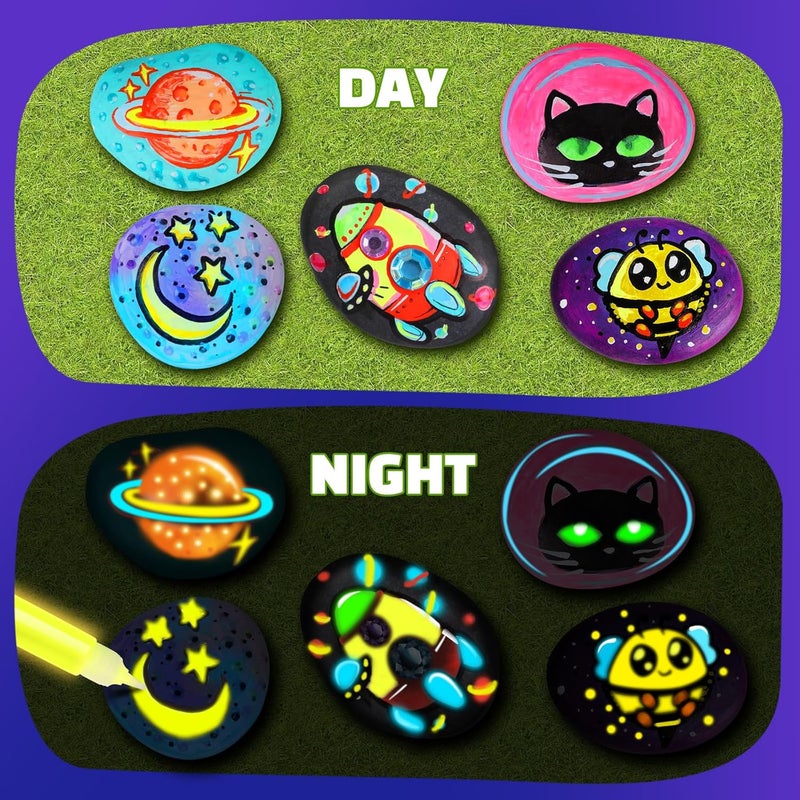 EPUMP Rock Painting Kit for Kids - Glow in The Dark Arts and Crafts Supplies Kits for Girls Boys - Kids Activities Creative Art Set Birthday Gifts DIY Paint Toys for Age 6 7 8 9 10 11 12 Years Old - Image 3